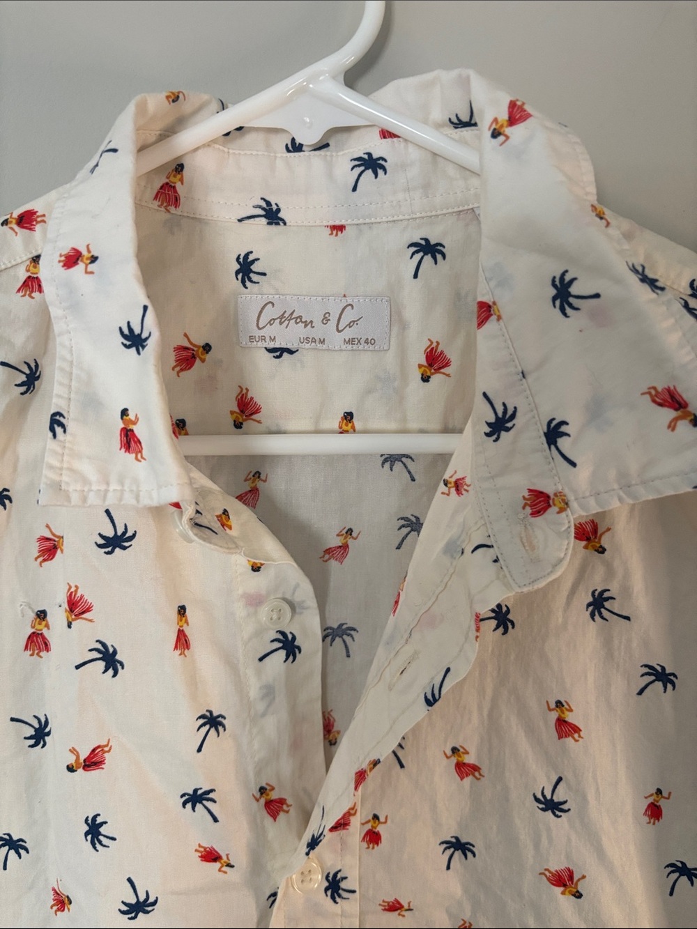 Cotton & Co 100% cotton short sleeve button down Hawaiian hula palms large